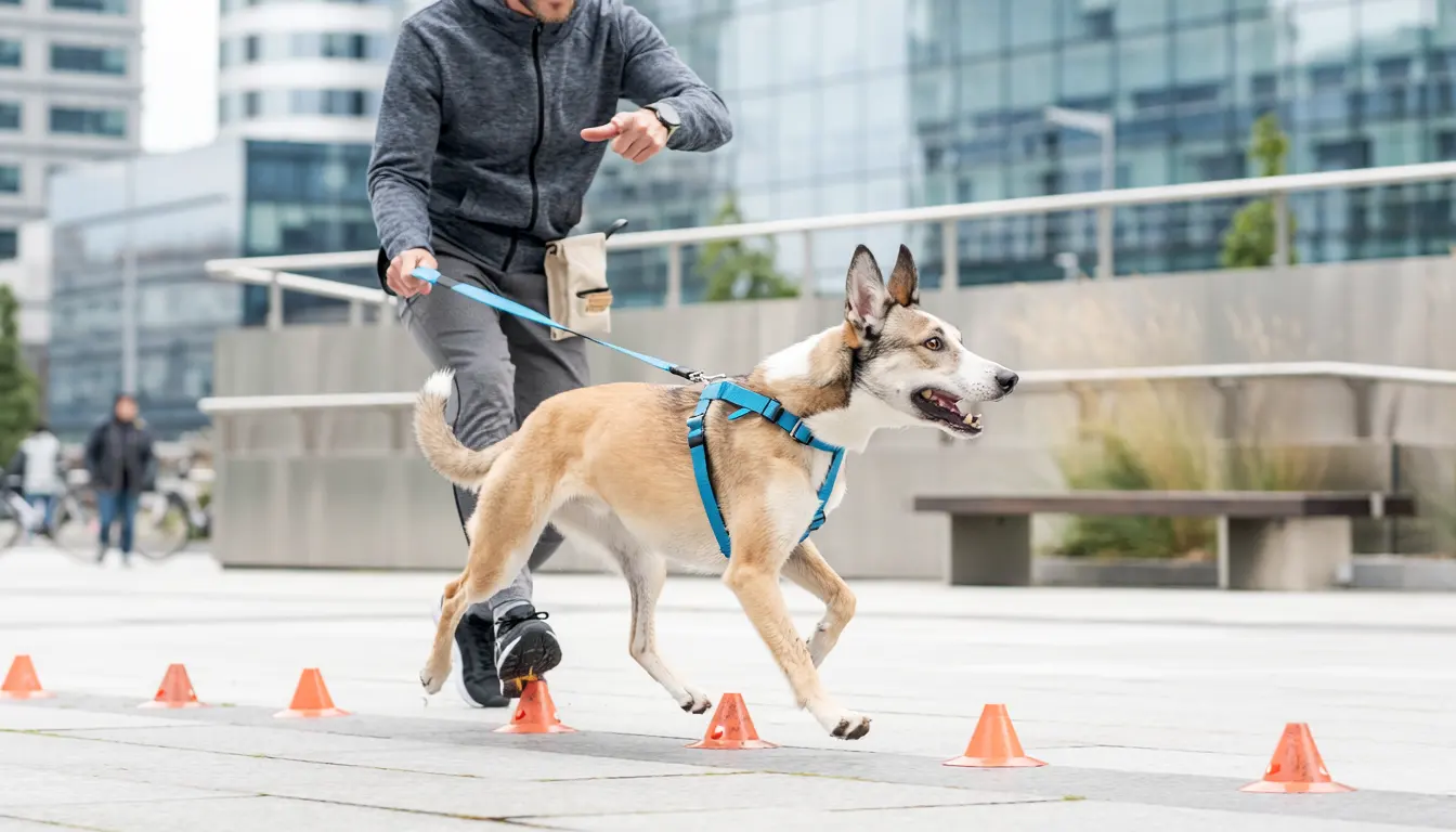 Hund im Slalom zwischen Hütchen
